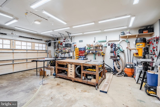 garage featuring a workshop area