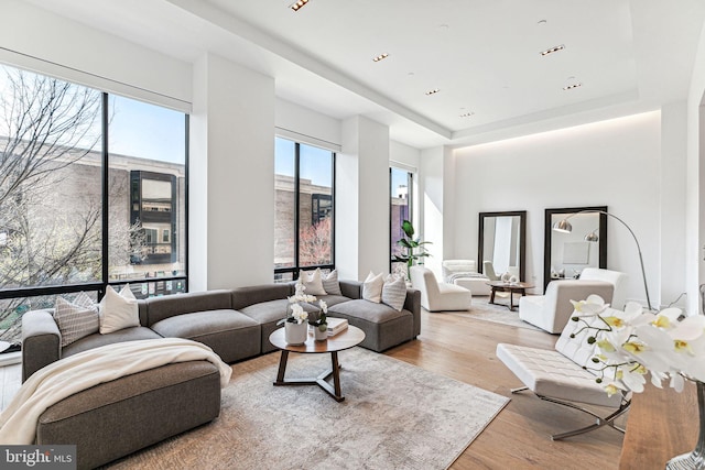 living room with light hardwood / wood-style floors