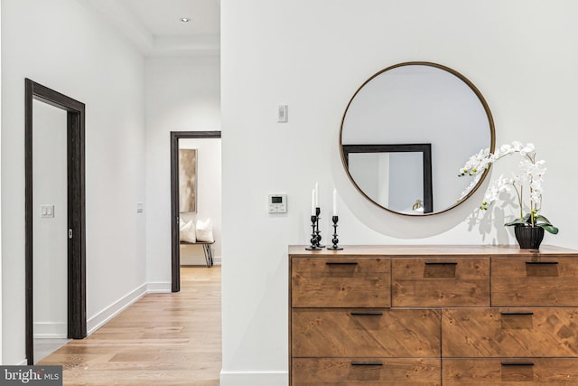 bathroom with hardwood / wood-style floors