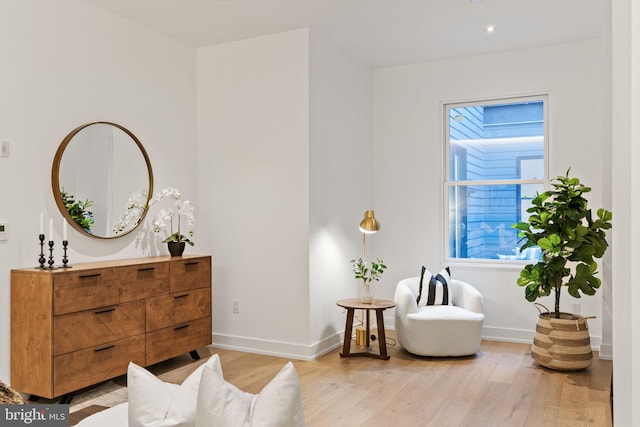 living area with light hardwood / wood-style floors