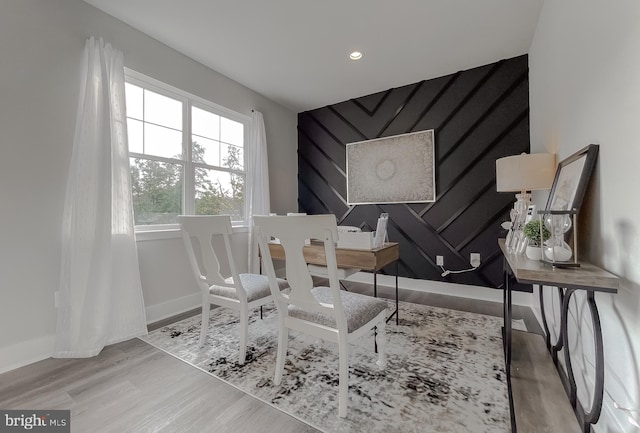 office space with light hardwood / wood-style floors