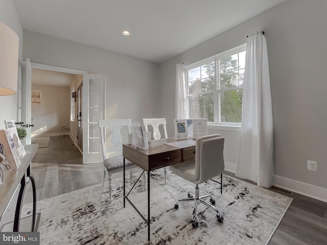 office space featuring hardwood / wood-style floors