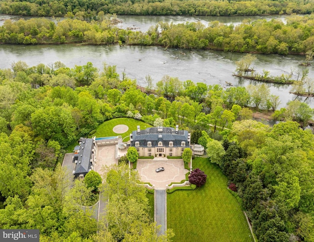 aerial view with a water view