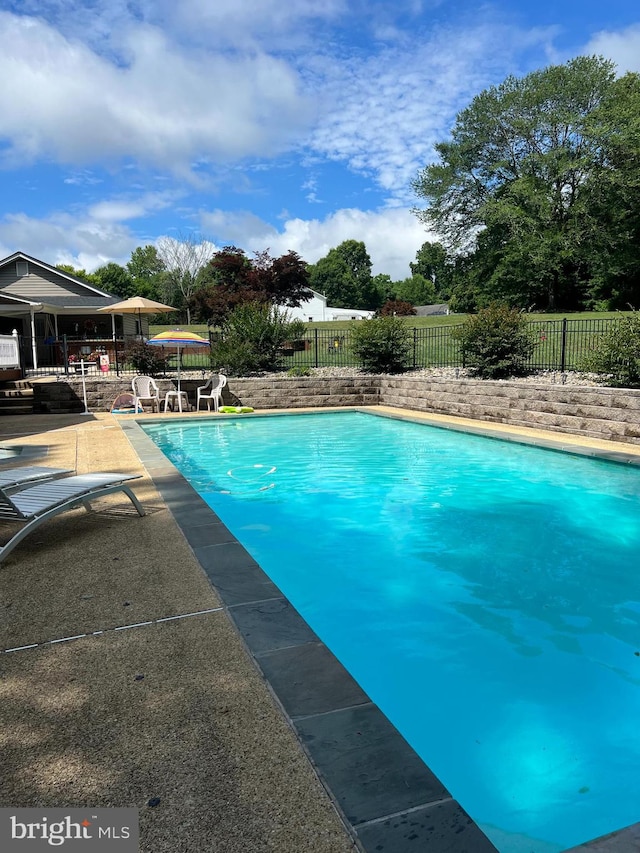 view of swimming pool featuring a patio area