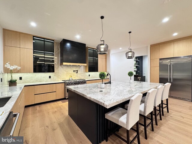 unfurnished room featuring a raised ceiling and light hardwood / wood-style flooring