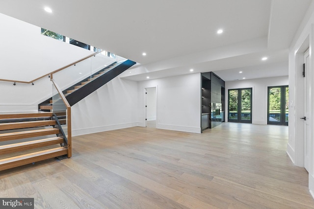 basement with light wood-type flooring