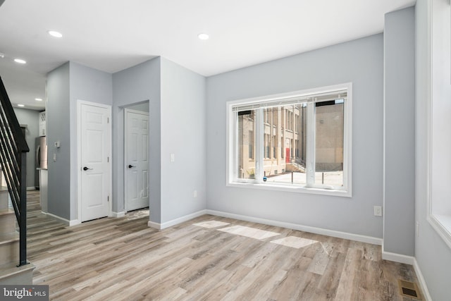 interior space with light hardwood / wood-style floors