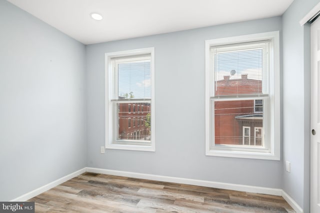 spare room with a wealth of natural light and light hardwood / wood-style floors