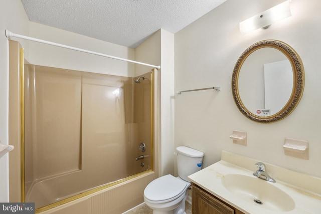 full bathroom with toilet, bathtub / shower combination, vanity, and a textured ceiling