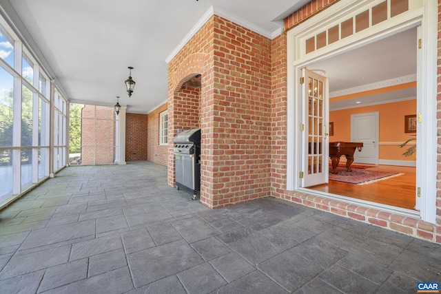 unfurnished sunroom featuring pool table