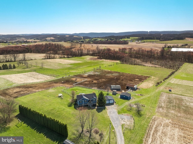 aerial view featuring a rural view