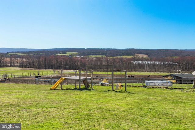 exterior space featuring a rural view and a lawn