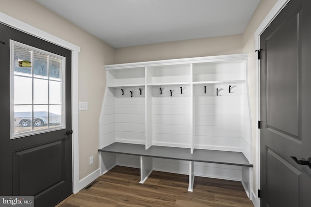 mudroom with dark hardwood / wood-style flooring