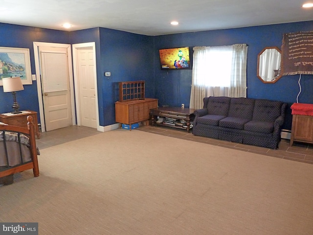 living room with baseboard heating