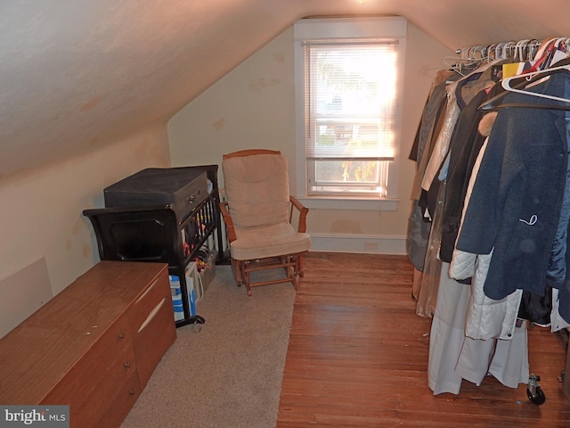 spacious closet with vaulted ceiling and wood-type flooring