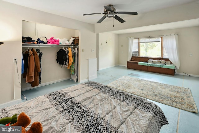 bedroom featuring a closet and ceiling fan