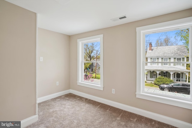 spare room featuring a healthy amount of sunlight and carpet flooring