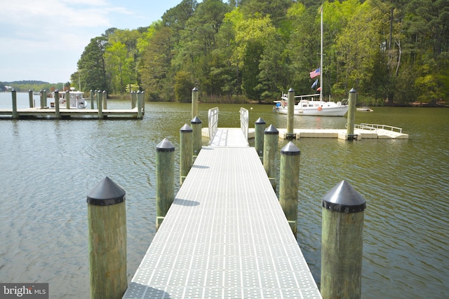 view of dock with a water view