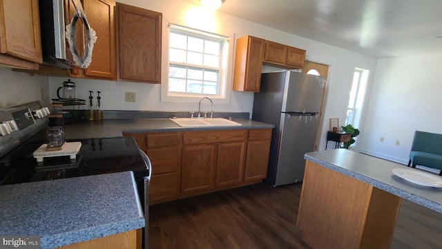 kitchen featuring dark wood-type flooring, sink, and stainless steel appliances