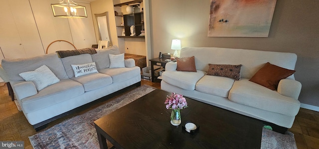 living room featuring dark wood-type flooring