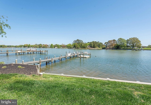 view of dock with a water view