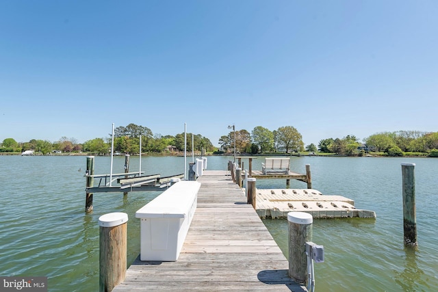 dock area with a water view