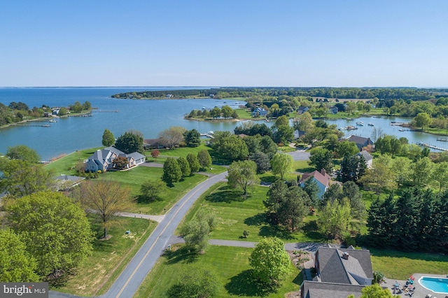 bird's eye view featuring a water view