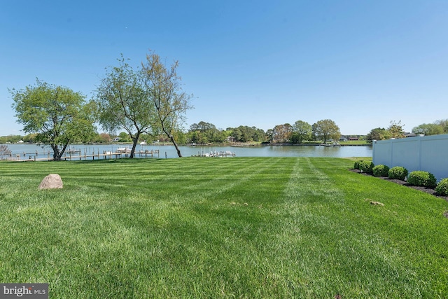 view of yard with a water view