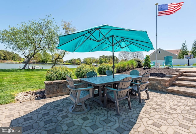 view of patio / terrace with a water view