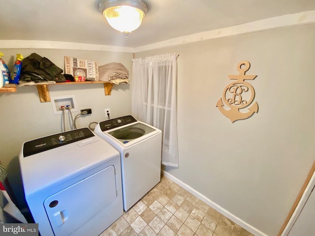 laundry area featuring washing machine and clothes dryer, electric dryer hookup, washer hookup, and light tile floors