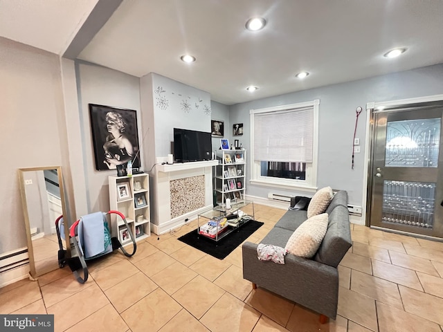 living room with light tile floors