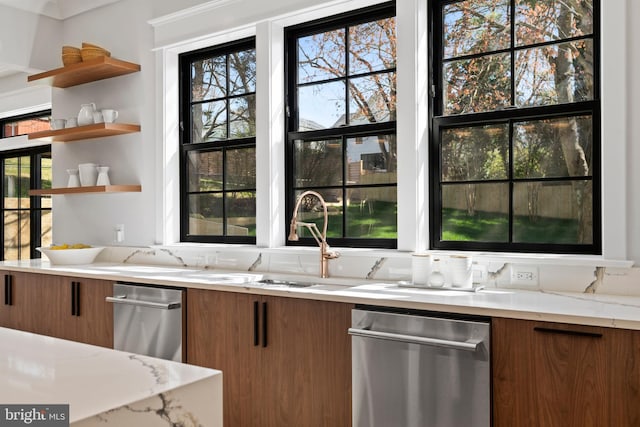 kitchen featuring plenty of natural light and stainless steel dishwasher