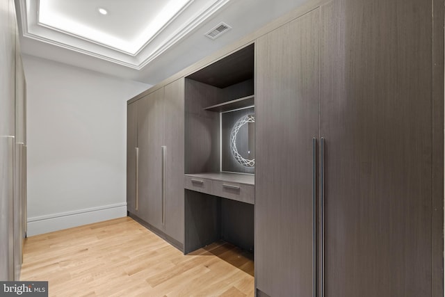 spacious closet featuring light hardwood / wood-style flooring