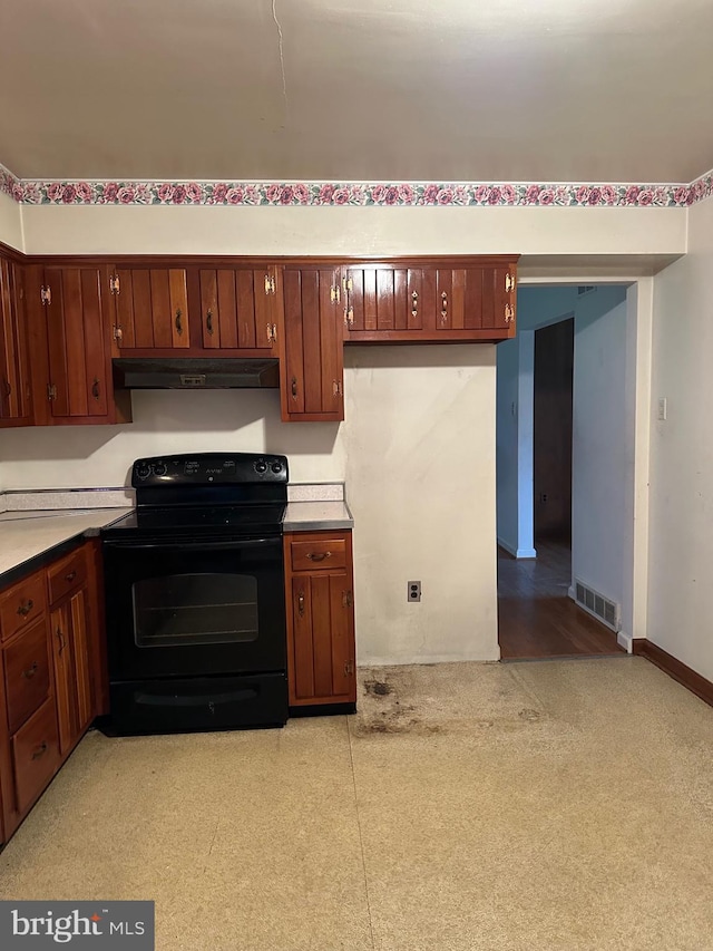 kitchen with black electric range oven