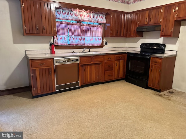 kitchen with black range with electric stovetop, dishwasher, and sink