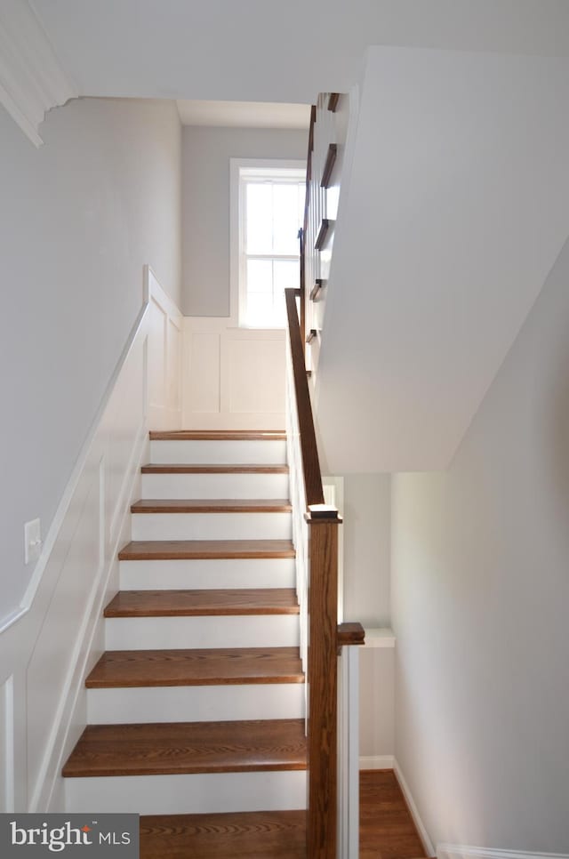 stairs with dark wood-type flooring