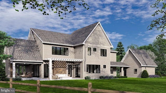 view of front of property with a patio and a front yard