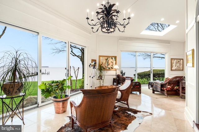 sunroom featuring a skylight