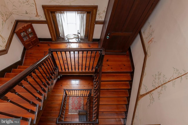 stairs with wood-type flooring