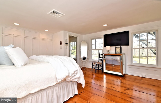 bedroom featuring multiple windows and wood-type flooring