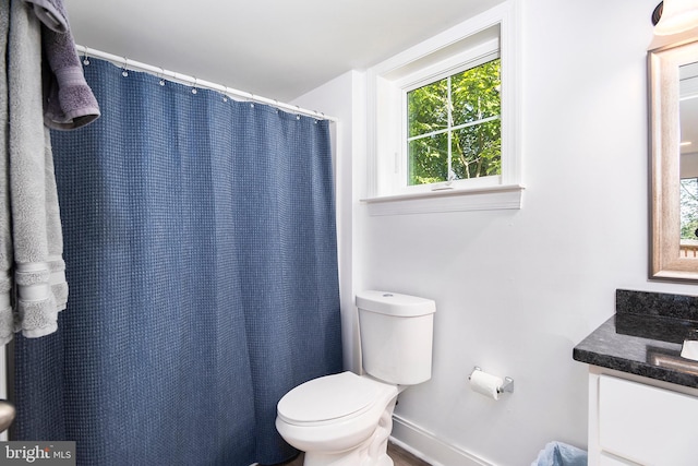 bathroom with toilet and large vanity