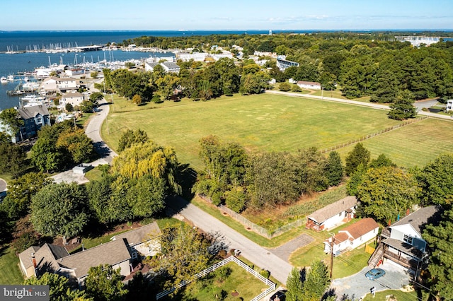 bird's eye view featuring a water view