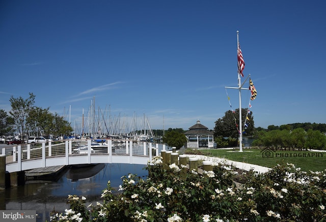 view of dock with a water view