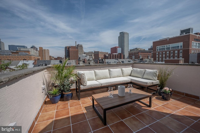 view of terrace with an outdoor living space