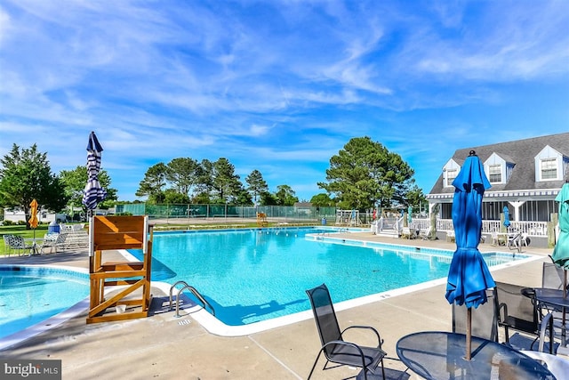 view of swimming pool with a patio