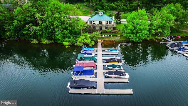 view of dock with a water view