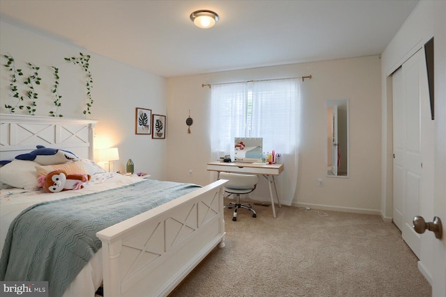 bedroom with a closet and carpet floors