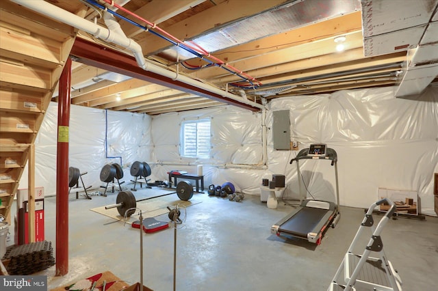 workout room featuring electric panel