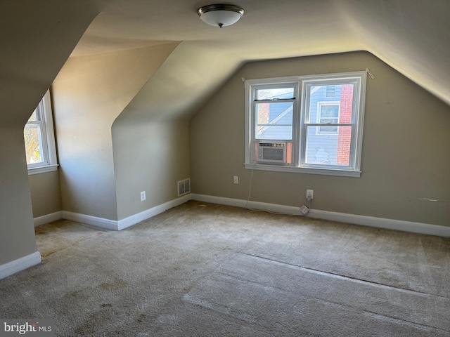 additional living space with lofted ceiling and light colored carpet