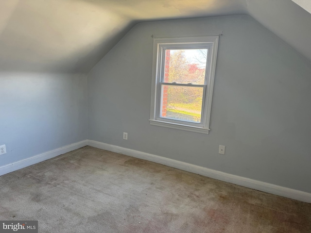 bonus room featuring light carpet, lofted ceiling, and a wealth of natural light